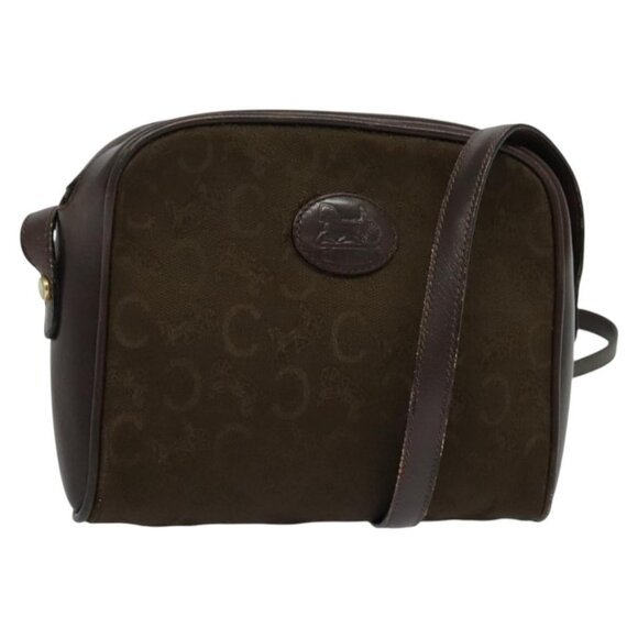 Authentic CELINE C Sulky Shoulder Bag Canvas Brown Gold